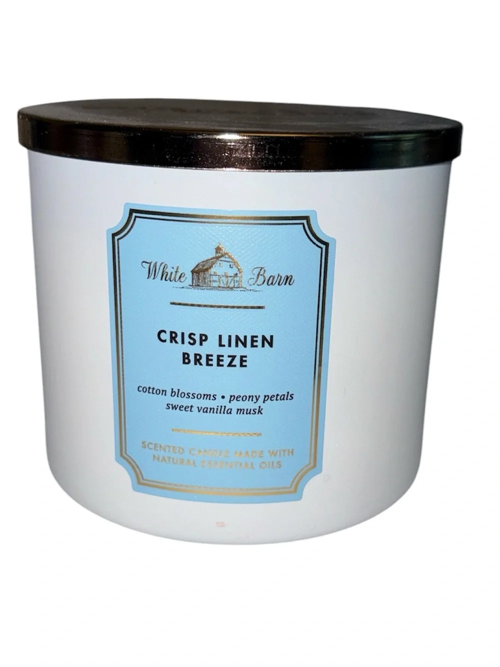 Bath & Body Works White Barn Crisp Linen Breeze candle 14.5 oz 3 wick New